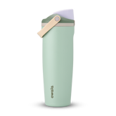 FreeSip Sway 32oz, soft mint green tumbler with angled flip cap and tan carry loop