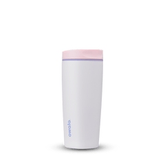 SmoothSip Slider 20oz, white body with pastel pink lid; front view