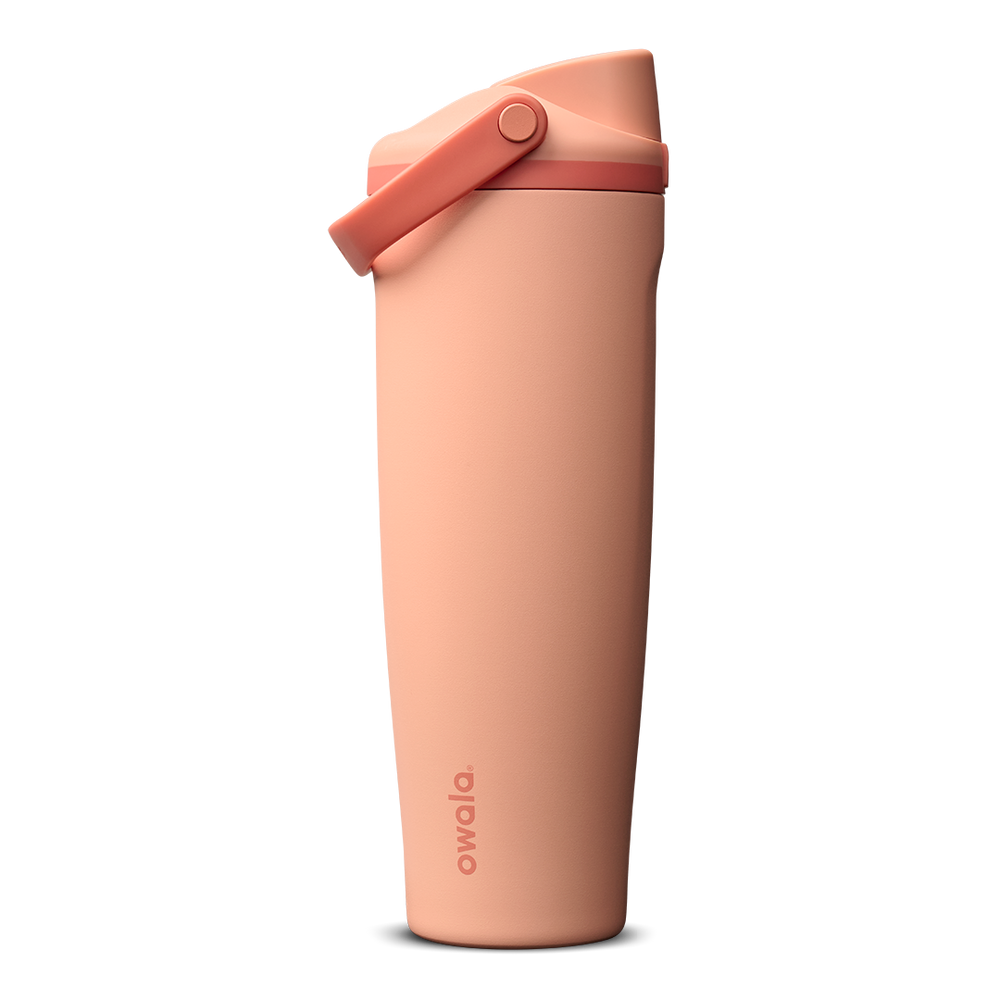 FreeSip Sway 40oz in Peach of Mind, soft peachy-salmon insulated water bottle with coral flip cap and carry loop