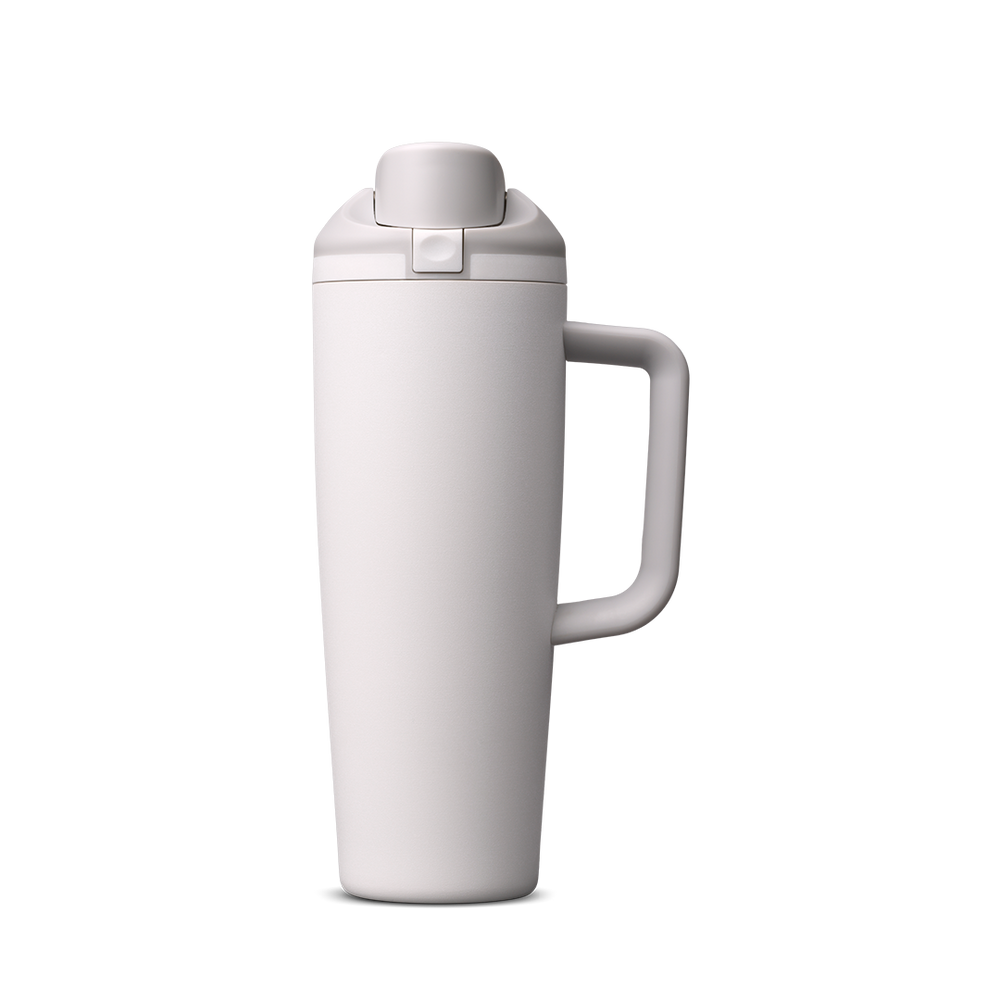 FreeSip Tumbler 30oz, pale grey/white body with matching white lid and handle