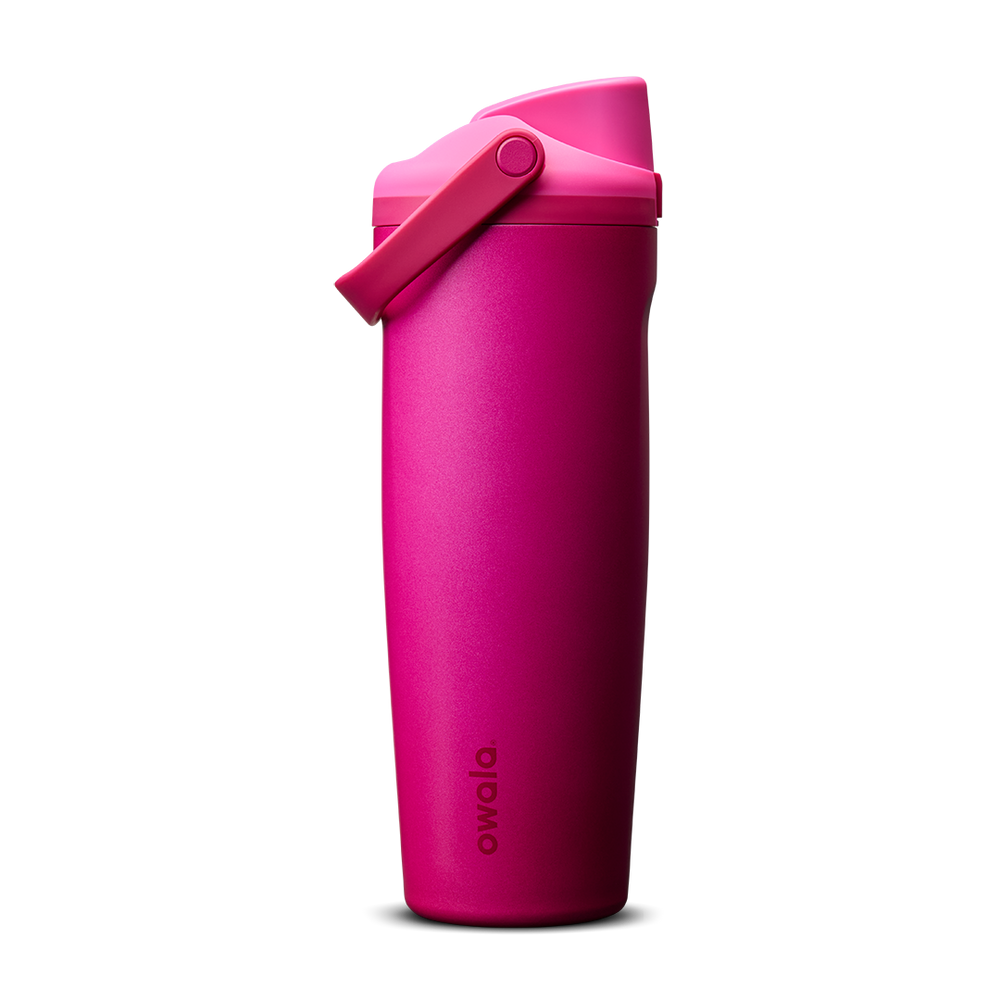FreeSip Sway 30oz in Read My Lips, vivid fuchsia-pink insulated water bottle with matching hot pink flip cap and carry loop