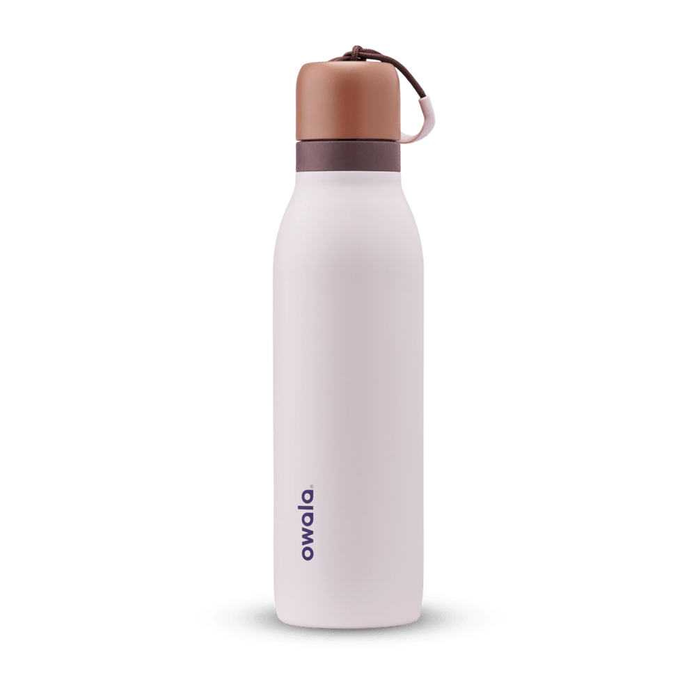 Owala white and brown 18oz FreeSip Twist water bottle.