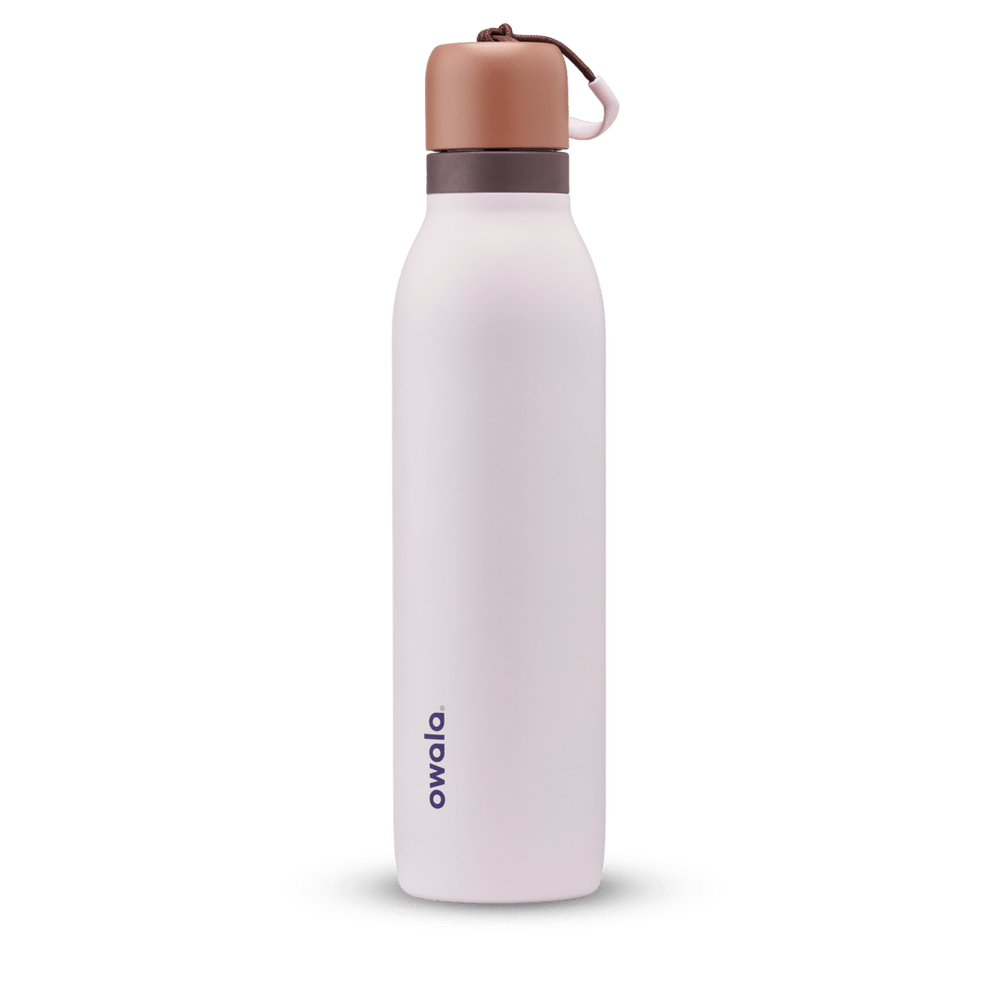 Owala white and brown 24oz FreeSip Twist water bottle.